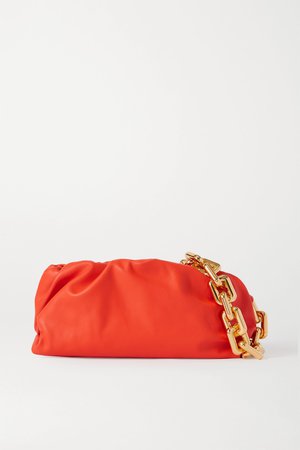 Orange The Pouch chain-embellished gathered leather clutch | Bottega Veneta | NET-A-PORTER