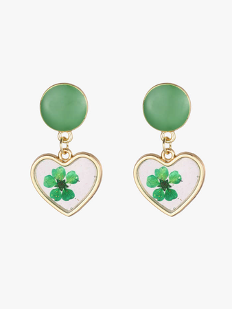 green and gold heart and clover earrings