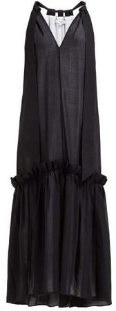 Gauze Overlay Wool Blend Dress - Womens - Black