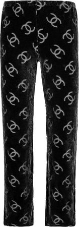 Chanel Black Velour Logo Spring 1996 Pants | EL CYCER