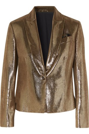Brunello Cucinelli | Cropped metallic cracked-leather blazer | NET-A-PORTER.COM