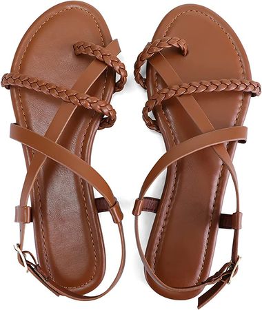 Amazon.com: Qonetic Women's Strappy Flat Sandals Summer Open Toe Gladiator Ankle Buckle Strap Flip Flop Beach Sandals : Clothing, Shoes & Jewelry