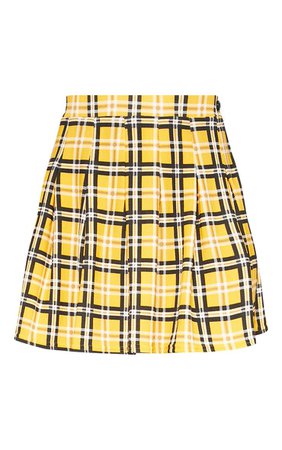 Yellow Check Tennis Side Split Skirt | Skirts | PrettyLittleThing