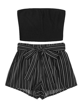 Amazon.com: SweatyRocks Women's Sexy 2 Piece Outfits Striped Bandeau Tube Crop Top with Shorts Set Black Medium: Gateway