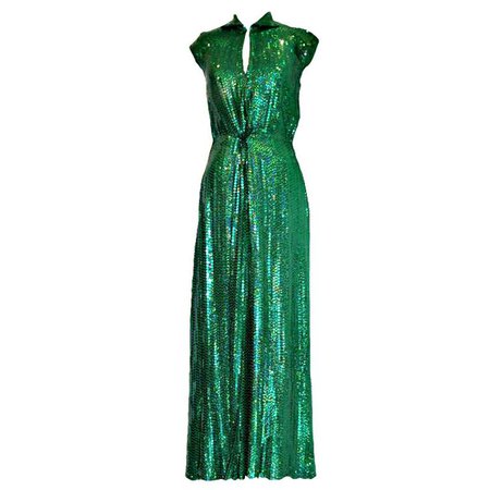 Halston Emerald Green Sequin Gown