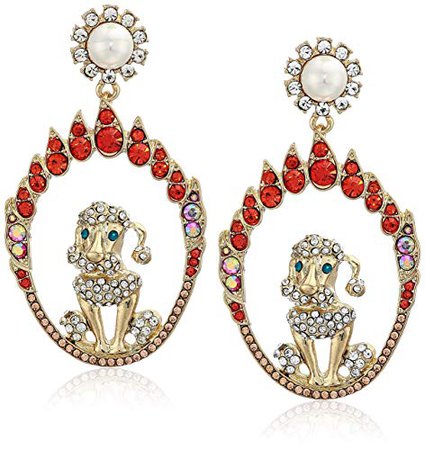 Betsey Johnson "Ring of Fire" Dog Drop Earrings, Orange, One Size: Clothing