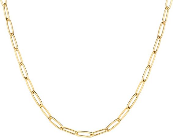 Amazon.com: PAVOI 14K Gold Plated Curb Paperclip Box Sphere Bead Snake and Figaro Chain Adjustable Necklace (Paperclip-L, Yellow Gold Plated): Clothing, Shoes & Jewelry