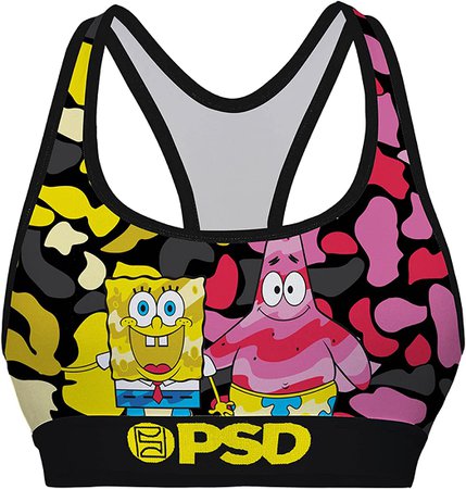 PSD Spongebob Squarepants with Patrick Camo Print Sports Bra (Large) Yellow, Pink at Amazon Women’s Clothing store