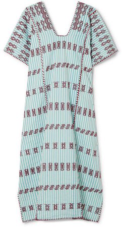 Holt - Embroidered Striped Cotton Kaftan - Mint