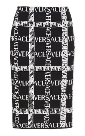 Versace Logo-Print Cotton-Blend Mini Pencil Skirt