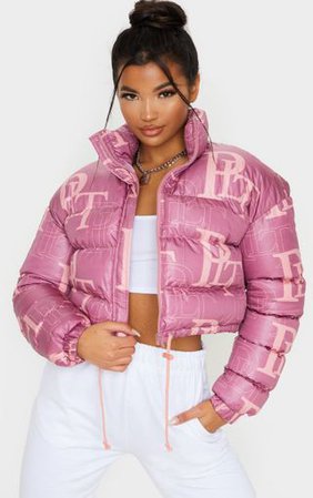 Prettylittlething Pink Crop Puffer Jacket | PrettyLittleThing