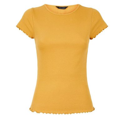 Mustard Frill Trim Cap Sleeve T-Shirt | New Look