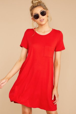 Sassy Red Pocket Tee Dress - Short Sleeve T-Shirt Dress - Dress - $34 – Red Dress