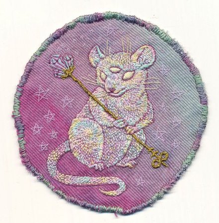pastel pink rat embroidered pin