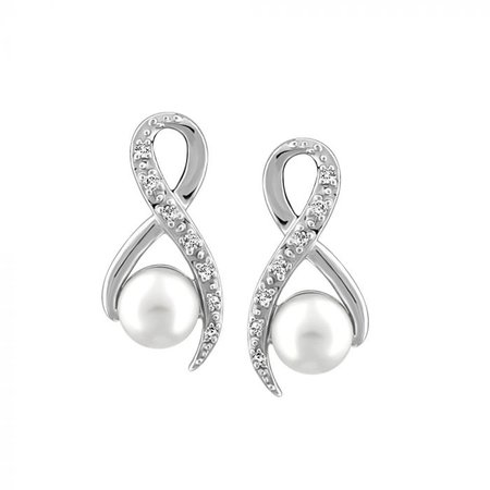 14KT White Gold Diamond and White Pearl Earrings EAR-GEM-1157