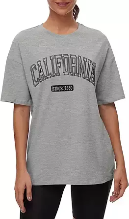 Amazon.com: ORANDESIGNE Women Graphic Oversized T Shirts Crewneck Short Sleeve Tees Summer Casual Tunic Tops California Grey Small : Clothing, Shoes & Jewelry