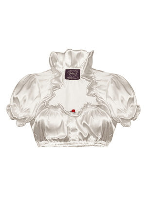 white silk frilly top