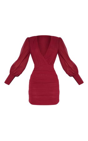 Burgundy Long Sleeve Bodycon Dress | Beauty | PrettyLittleThing USA