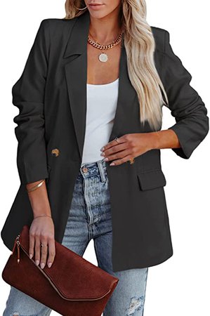 FARYSAYS Double Breasted Blazer Jackets for Women Long Blazers Business Casual Work Professional Office Ladies Outfits Suit Black Medium at Amazon Women’s Clothing store