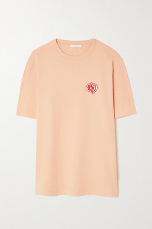 Embroidered Cotton-jersey T-shirt - Orange