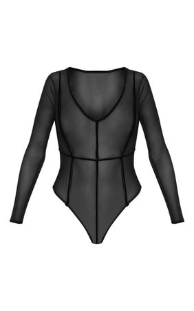 Black Velvet Panel Mesh Bodysuit - Bodysuits - Tops - from £4 - Clothing | PrettyLittleThing
