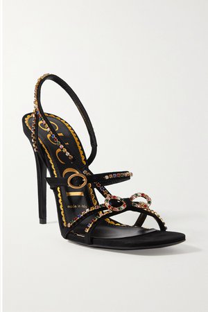 Black Carmen crystal-embellished suede sandals | Gucci | NET-A-PORTER
