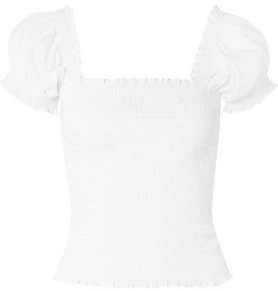 Arielle Shirred Cotton-blend Top - White