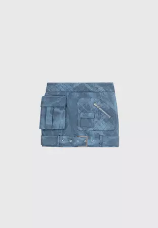 Vintage Vegan Leather Cargo Mini Skirt - Blue | Manière De Voir
