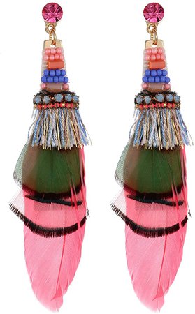 Amazon.com: Winssigma Real Feather Earrings for Women, Bohemian Feather Earrings Boho Feather Earrings Statement Jewelry: Clothing
