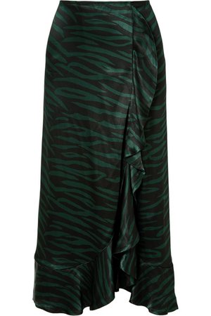 GANNI | Cameron ruffled printed satin wrap-effect skirt | NET-A-PORTER.COM