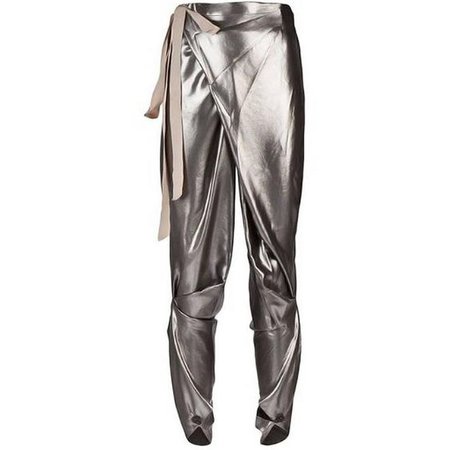 Thimister Couture Draped Metallic Silver Wrap Harem Pants