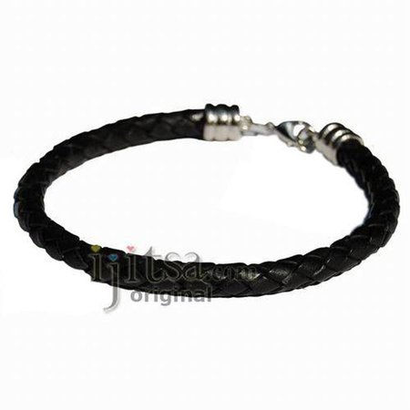 6mm black braided leather bracelet or anklet metal clasp | Etsy