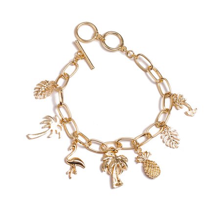 Gold Summer Palm Charm Bracelet- Hand picked