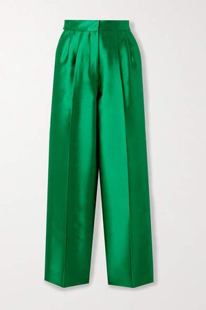 Christopher John Rogers - Pleated Silk And Wool-blend Straight-leg Pants - Emerald
