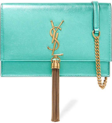 Kate Small Metallic Textured-leather Shoulder Bag - Turquoise