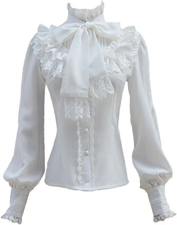 Smiling Angel Chiffon Ruffle Lace Bow Tie Vintage Gothic Lolita Casual Shirt Blouse at Amazon Women’s Clothing store