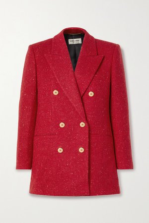 Double-breasted Wool-tweed Blazer - Red