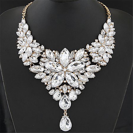 Women's Crystal Statement Necklace Bib Chunky Ladies Elegant Baroque Alloy Rainbow White Red Rose Gray 40+5 cm Necklace Jewelry 1pc For Wedding Party Anniversary Masquerade Engagement Party Prom 2020 - US $13.19