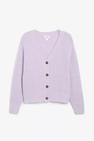Button-up knit cardigan - Lovely lavender - Knitwear - Monki WW