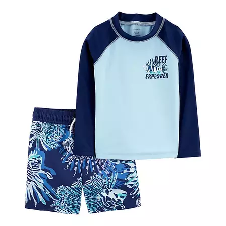 Toddler Boy Carter's 2 Piece Reef Explorer Raglan Rash Guard Top & Shorts Set