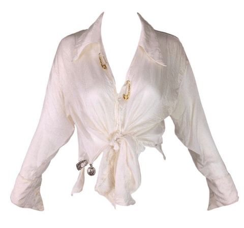 s/s 1994 gianni versace sheer ivory silk tie front safety pin blouse top