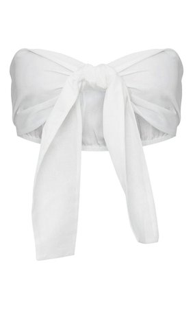White tie front bandeau crop top