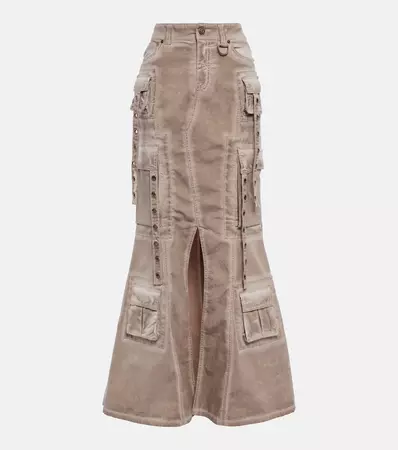 Cargo Denim Maxi Skirt in Grey - Blumarine | Mytheresa