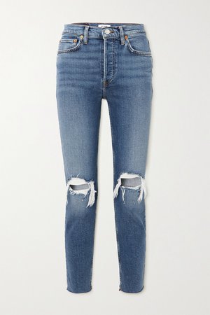 Blue 90s Comfort Stretch High-Rise Ankle Crop distressed skinny jeans | RE/DONE | NET-A-PORTER