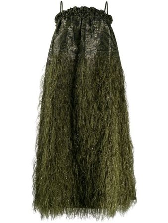 Green GANNI feathery spaghetti strap dress F4705 - Farfetch
