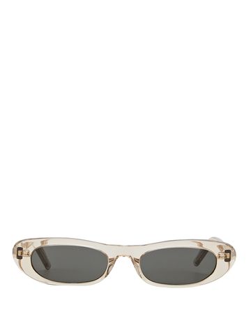 Saint Laurent Logo Slim Oval Sunglasses in beige | INTERMIX®