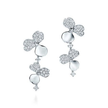 Tiffany Paper Flowers diamond cluster drop earrings in platinum. | Tiffany & Co.