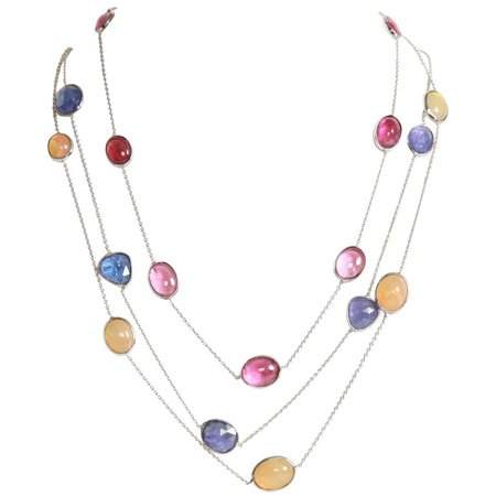 Three White Gold Necklaces with Pink Tourmalines, Opales, Tanzanites For Sale at 1stdibs