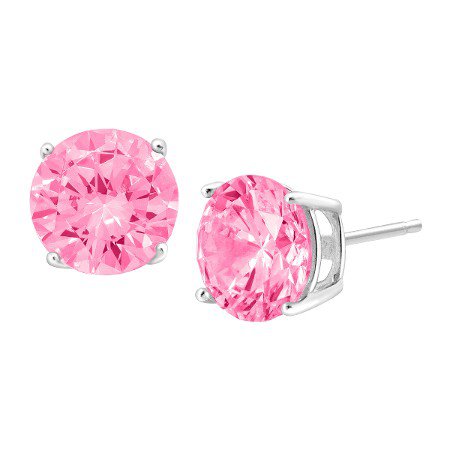 8 mm Pink Cubic Zirconia Stud Earrings in Sterling Silver | 8 mm Pink Cubic Zirconia Stud Earrings | Jewelry.com