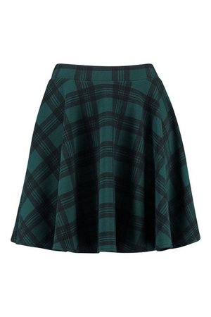Tartan Check Fit & Flare Skater Skirt | Boohoo green